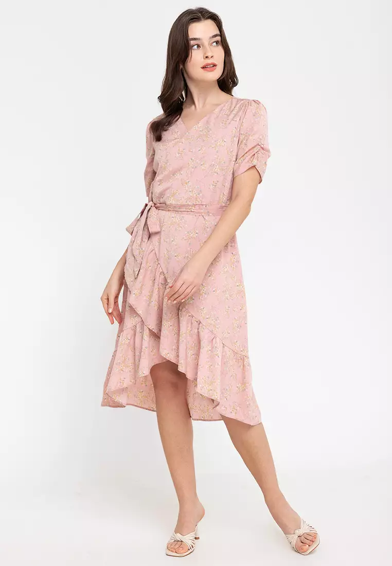 Wrap frill hem dress cheap