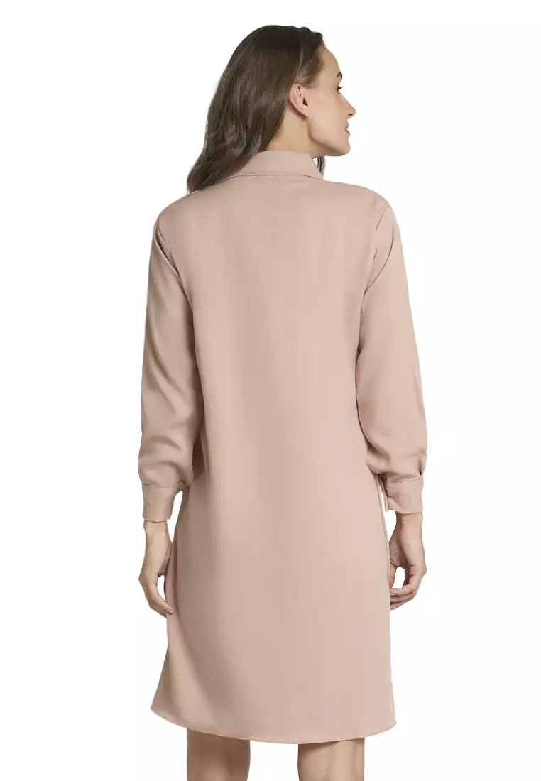 Catren Mini Dress Wanita Lengan Panjang Motif Solid Design Kasual Regular Fit - Mocca