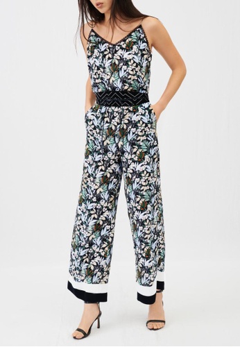 Maje black and green and multi Printed Satin Jumpsuit 681FCAA0E1A871GS_1
