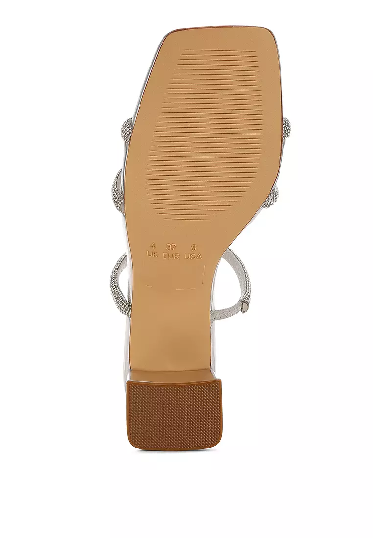 Rhinestone Block Heel Sandals in Silver