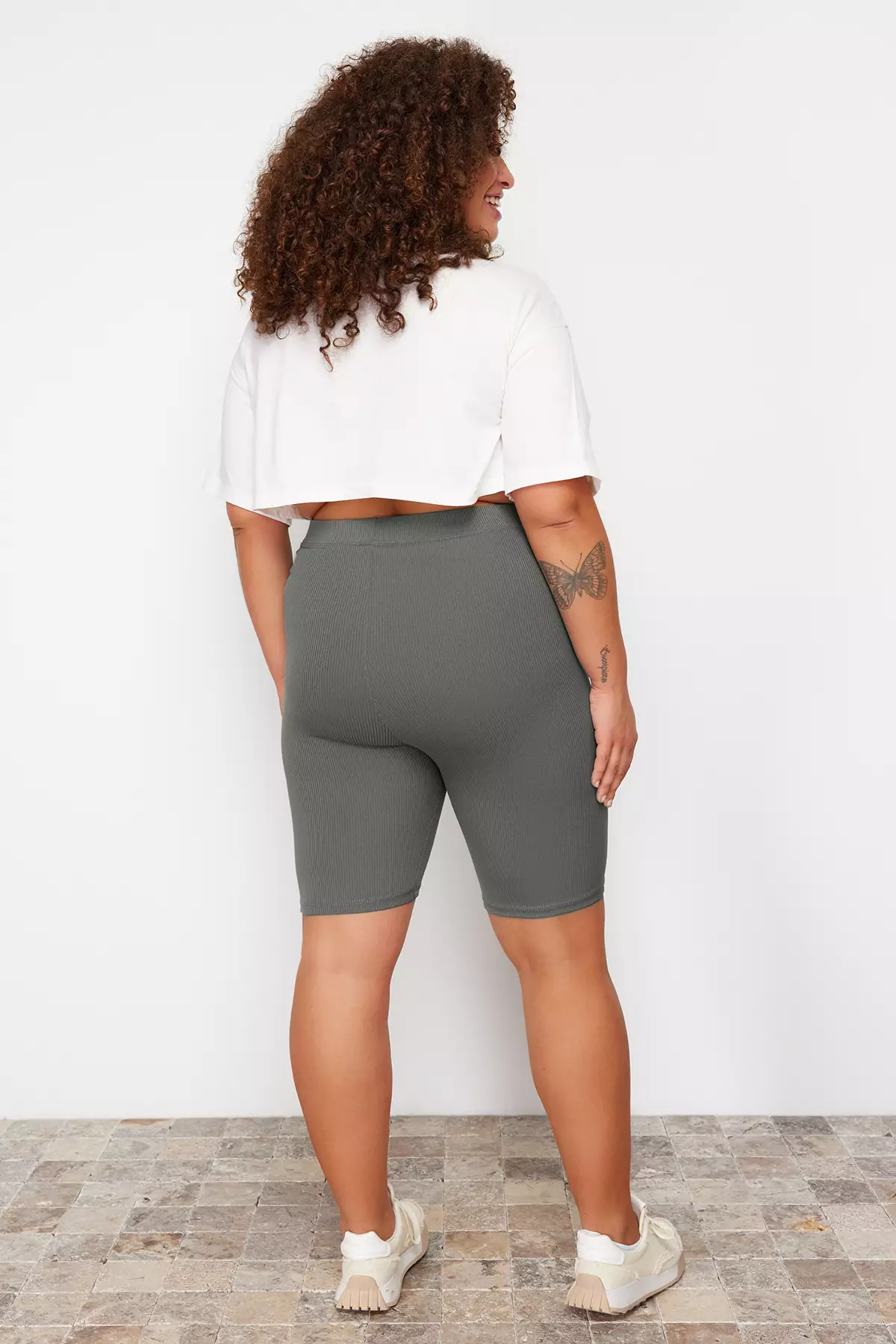 High Waist 2-Pack Biker Short Length Ribbed Knit Plus Size Biker Shorts