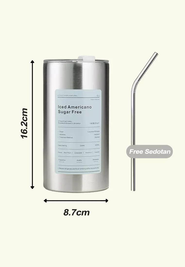 Wakakids Termos Coffee & Tea Stainless Steel Gelas Mug Tumbler Aesthetic Casual Free Sedotan 600ml K1183 Venhs Cream