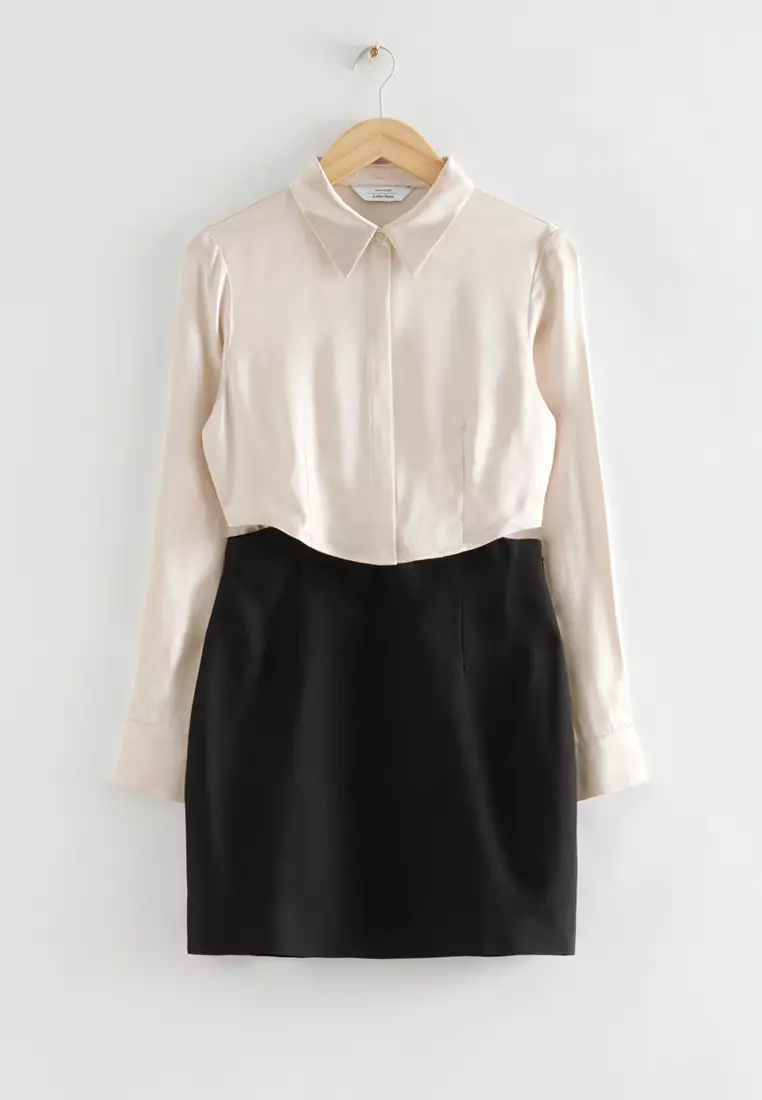 Buy & Other Stories Silk Shirt Skirt Dress in Off White/Black 2024 Online