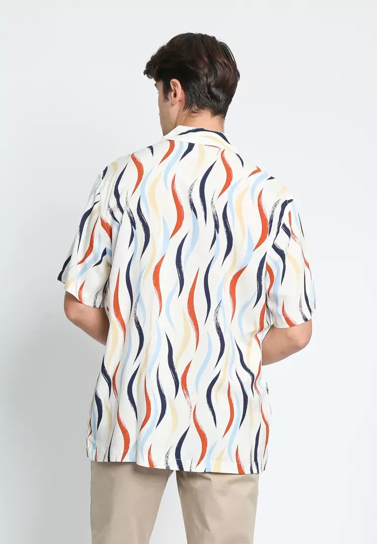 OFF-WHITE ABSTRACT SHORT SLEEVE MEN'S CUBAN SHIRT