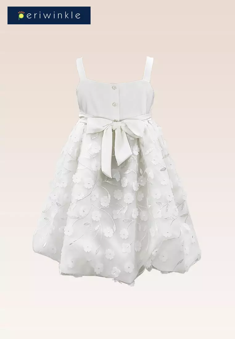 Gretel Girls Ivory Party Dress With Bubble Skirt In Floral Applique Fabric