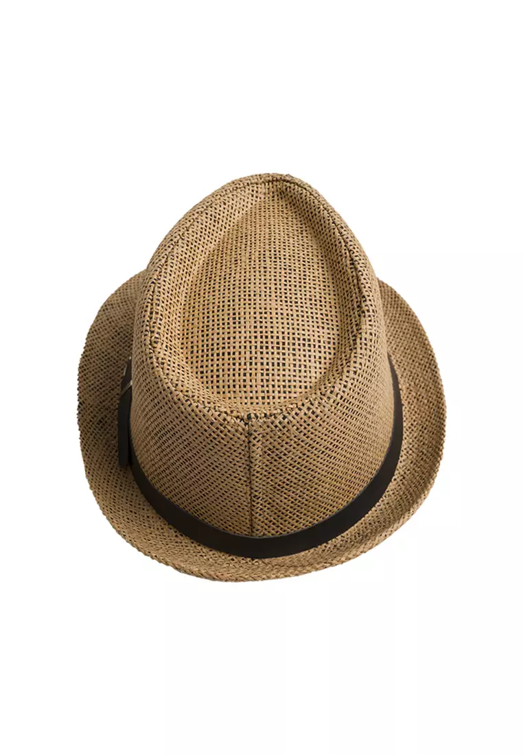 Topi fedora cowboy hat fedora ratan belt brown houseofcuff