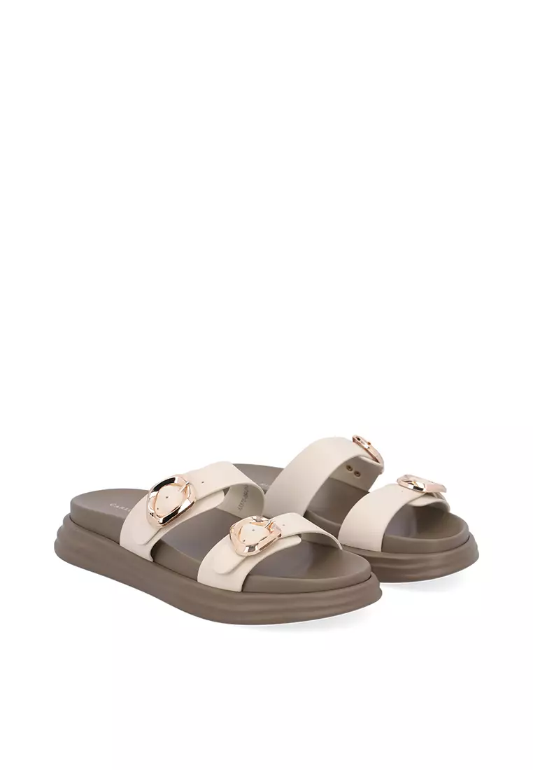 Beige Harper Double Buckle Flats