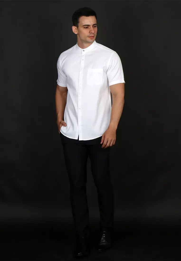 Simple Perfect x Casella Kemeja Pria Lengan Pendek Kerah Shanghai Solid Basic - 2235 White