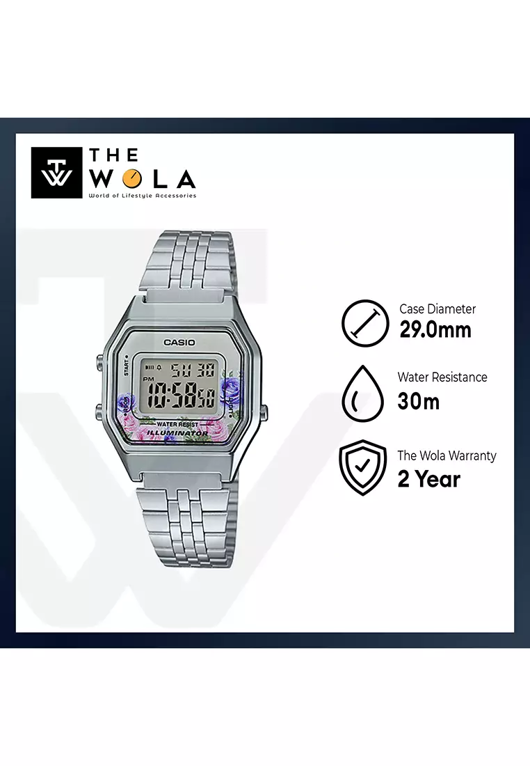 Vintage Women Digital Watch LA680WA-4C Silver Stainless Steel Strap