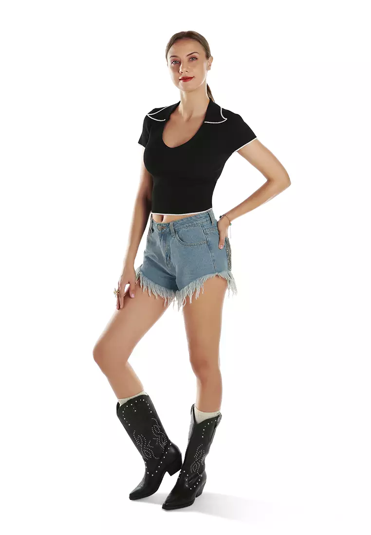 Deep Scoop Neck Polo Tshirt