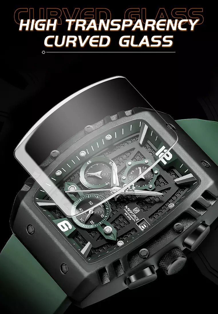 Naviforce Chronograph - Jam Tangan Analog Pria - Black Rosegold - Rubber Strap - NF8025