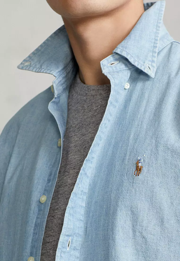 Classic Fit Indigo Chambray Long Sleeve Shirt