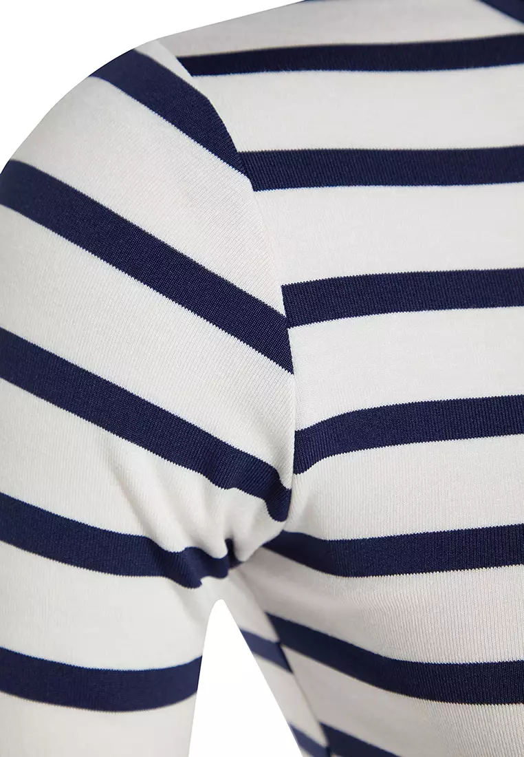 Striped Fitted Crop Knit Top