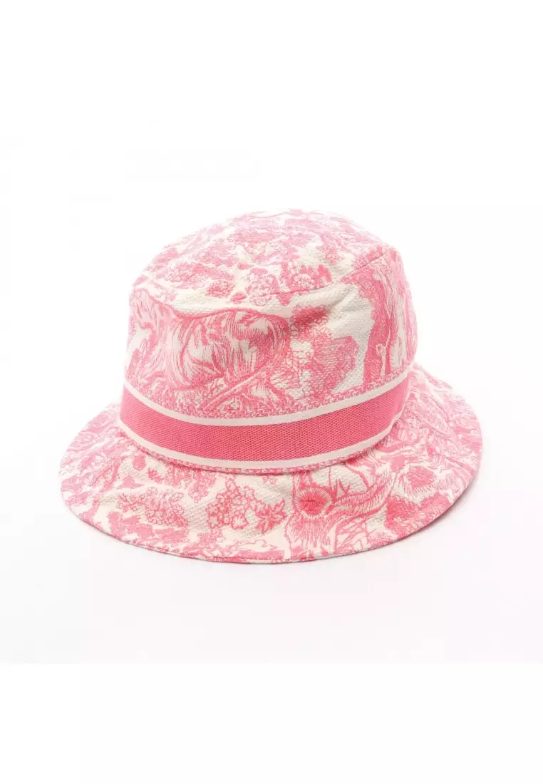 Pre-Loved Christian Dior D-Bobby bob hat Toile De Jouy sauvage embroidery hat cotton white pink
