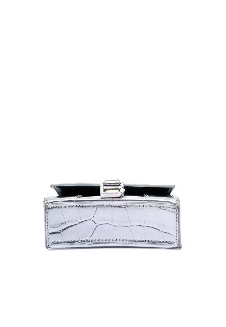 Pre-Loved Balenciaga Mini Metallic Croc Embossed Calfskin Hourglass Top Handle Bag