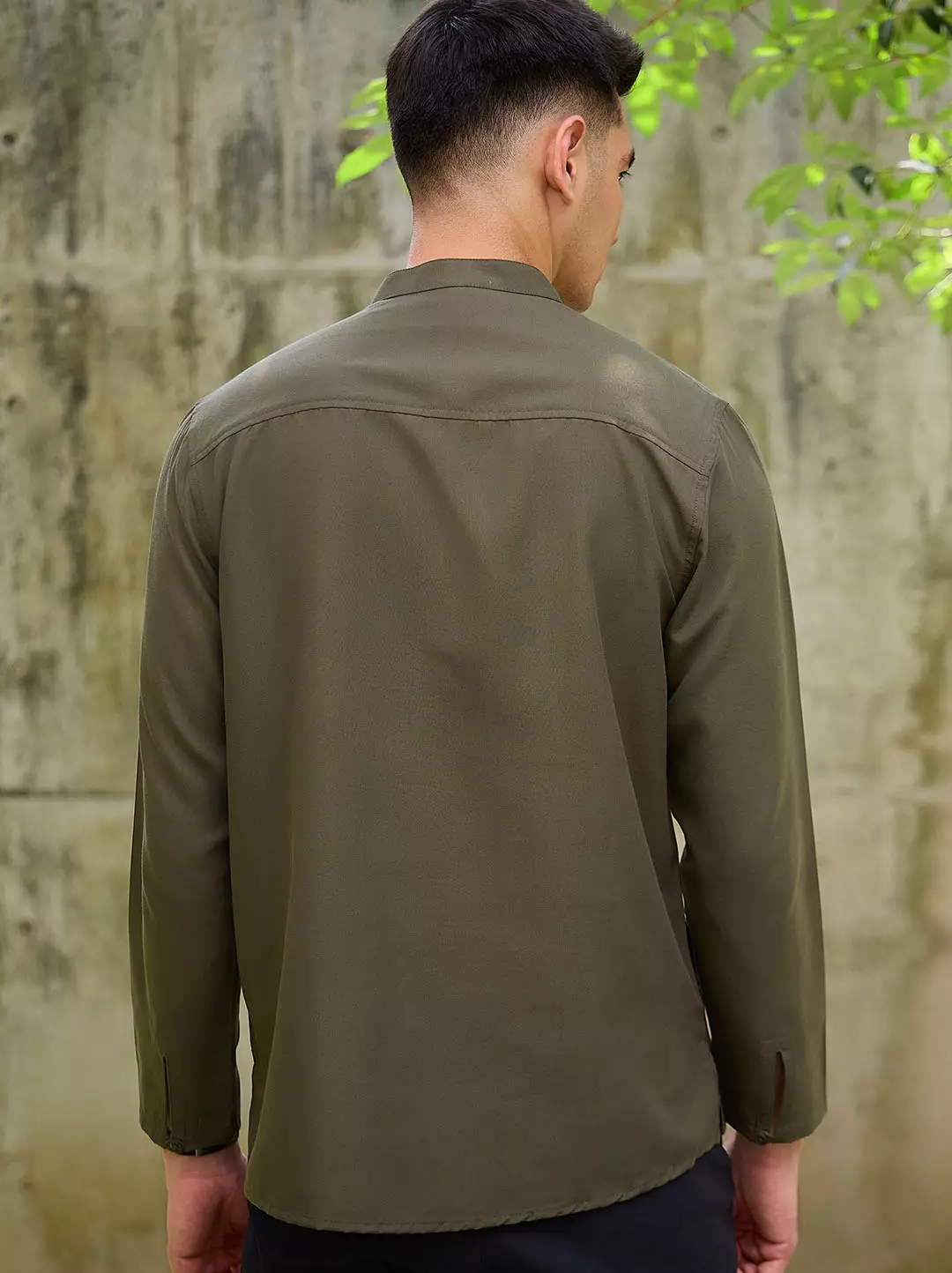 OXCON Kemeja koko Tangan Panjang Collarless Azfar Army