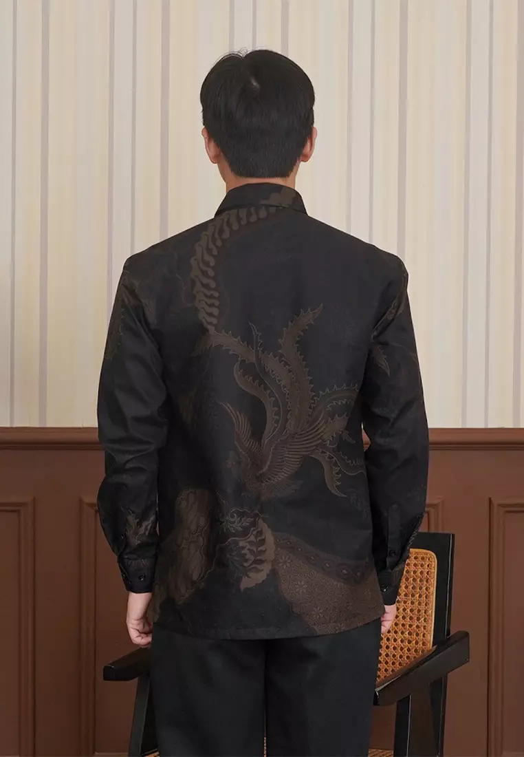 Enzy Batik Essential Kemeja Batik Pria Adinata - Black