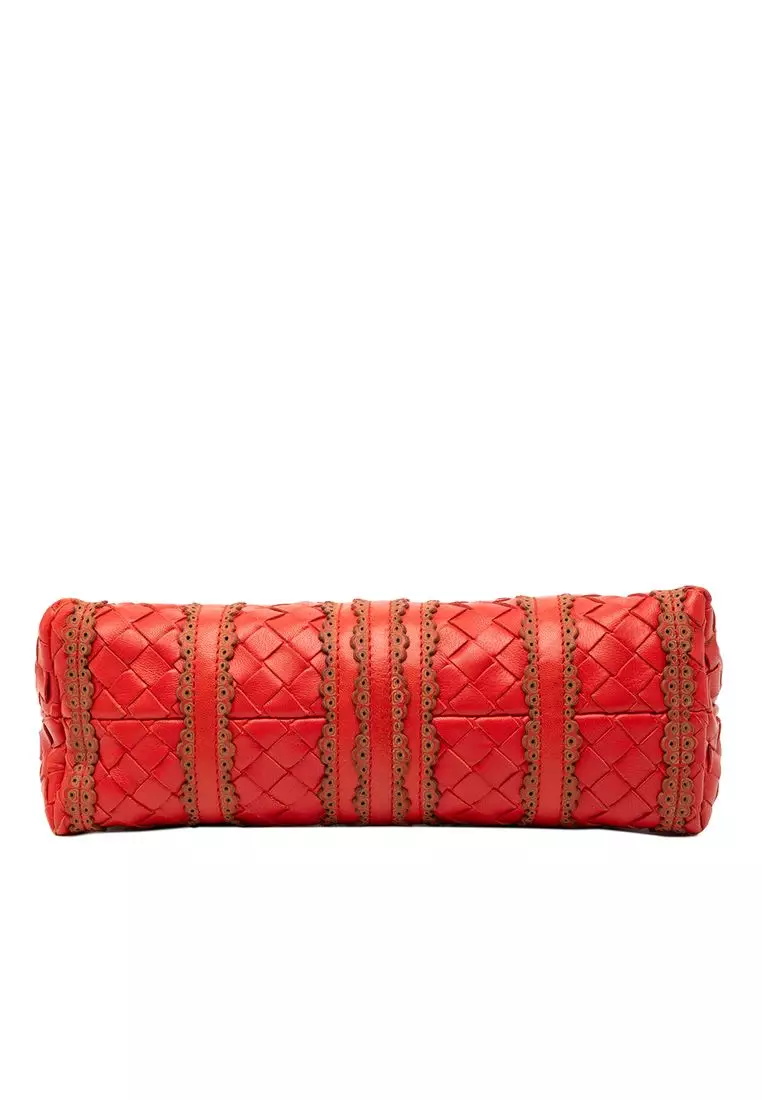 Pre-Loved Bottega Veneta Leather Intrecciato Stripe Shoulder Bag