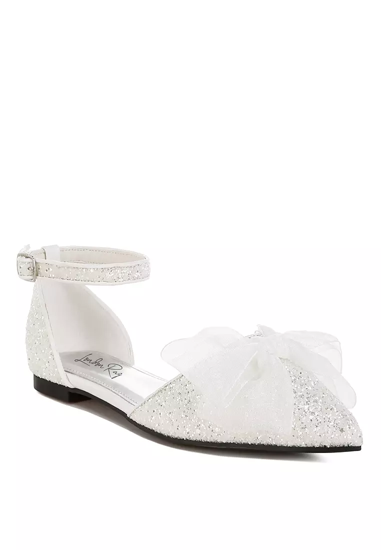 Sandal Datar Glitter Berdetail Pita Tipis Warna Putih