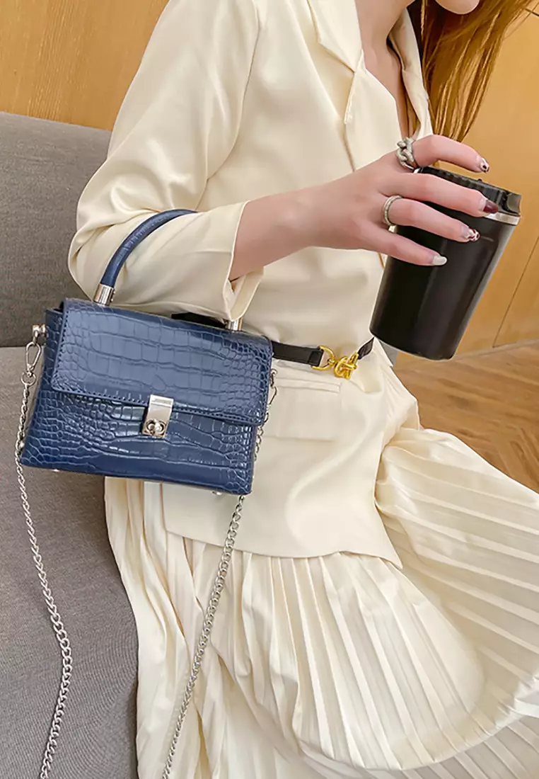 Lara Women s Fashionable Crocodile Skin Embossed Leather Hand Bag