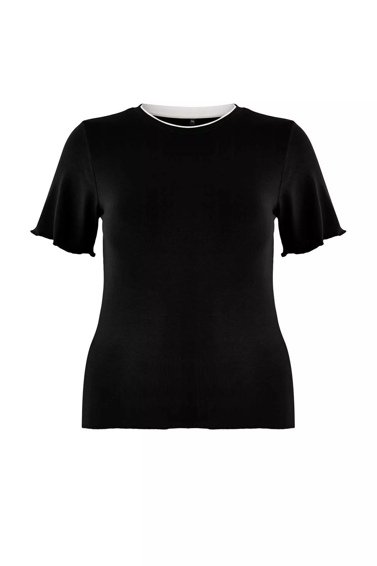 Wardrobe Essentials Black Collar Piped Detail Soft Keys Knitted Large Size Blouse Tbbss26Af00025
