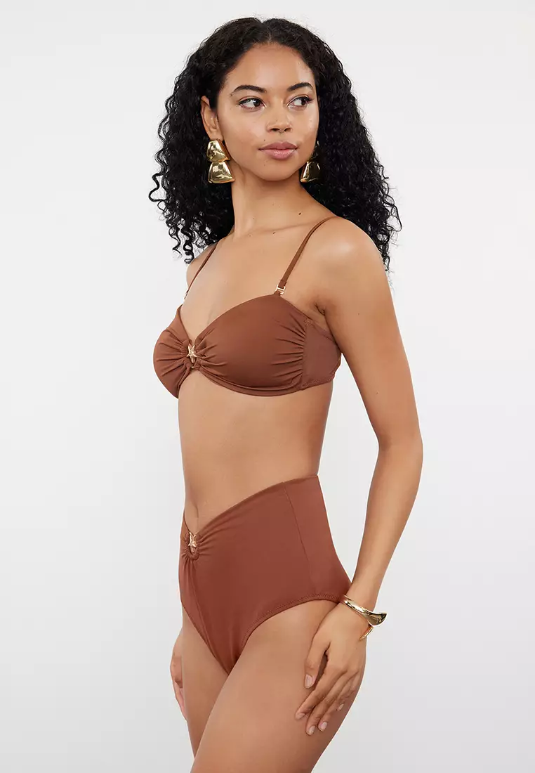 Star High Waist Ruched Hipster Bikini Bottom