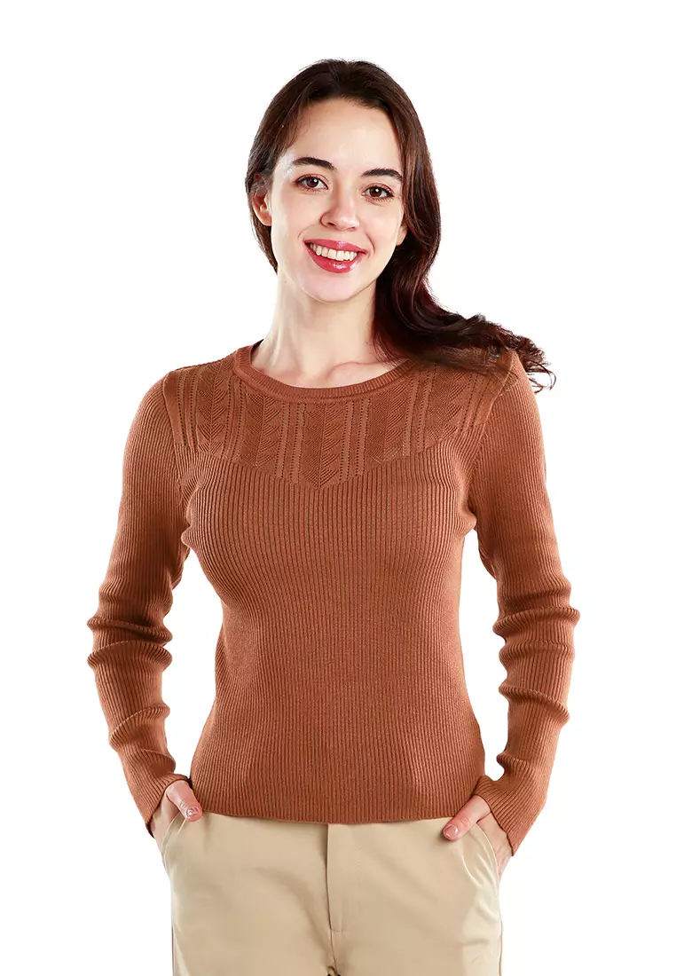 Jual London Rag Atasan Sweater Pola Rajutan Cognac Original 2023