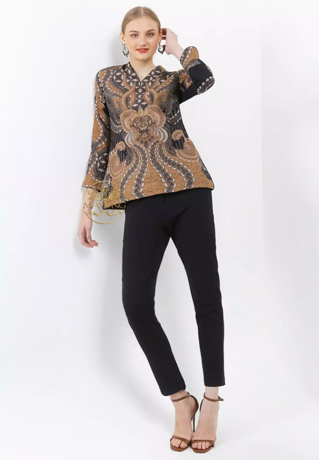 Blouse Batik Kahiyang Coklat Premium Slimfit Modern