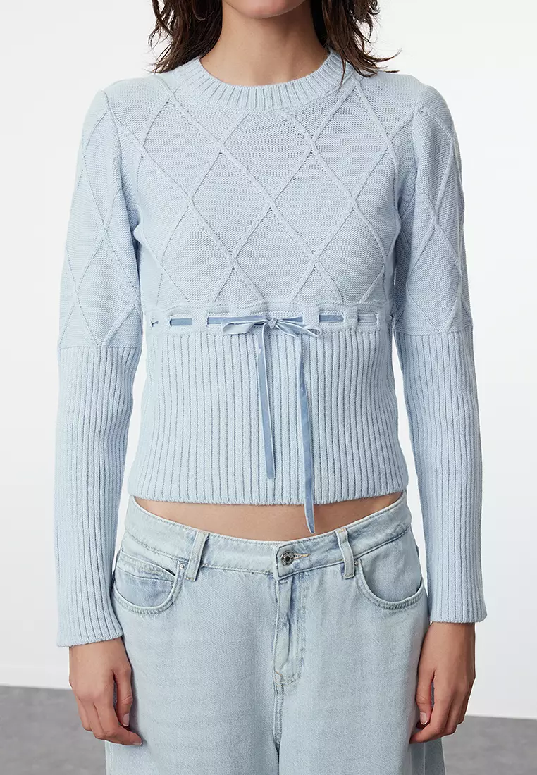 Knitwear Sweater Blue Ribbon And Bow Detail