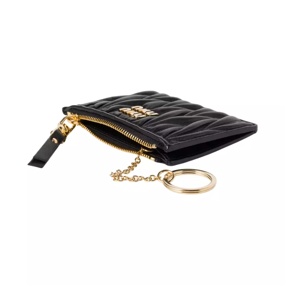 Matelassé Nappa Leather Card Holder With Zipper Black