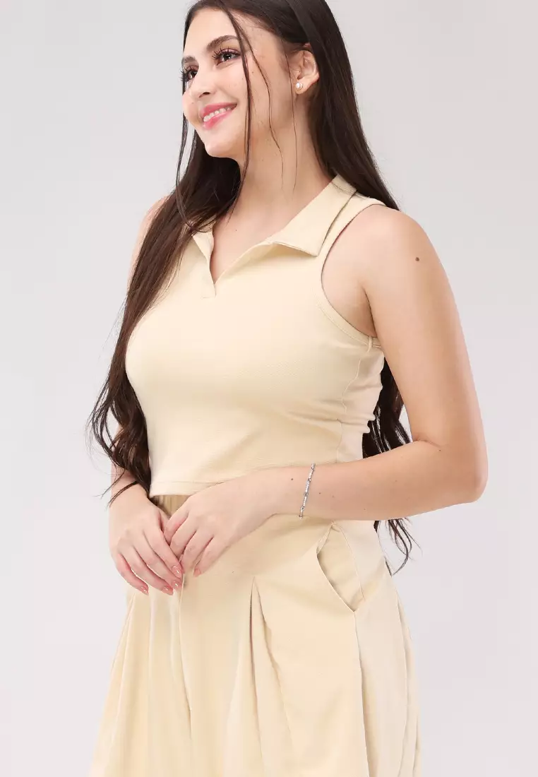 Cotton Spanrib Knits Sleeveless Terno Skort