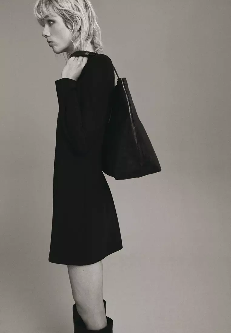 Long-Sleeved Dress With Draped Neck