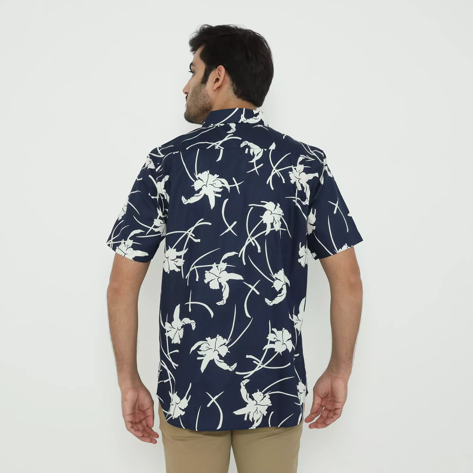 Platini Kemeja Motif Pria Lengan Pendek Katun Navy 132258