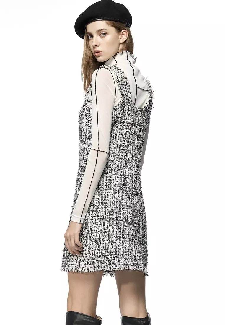 Sleeveless Fitted Tweed Short Dress