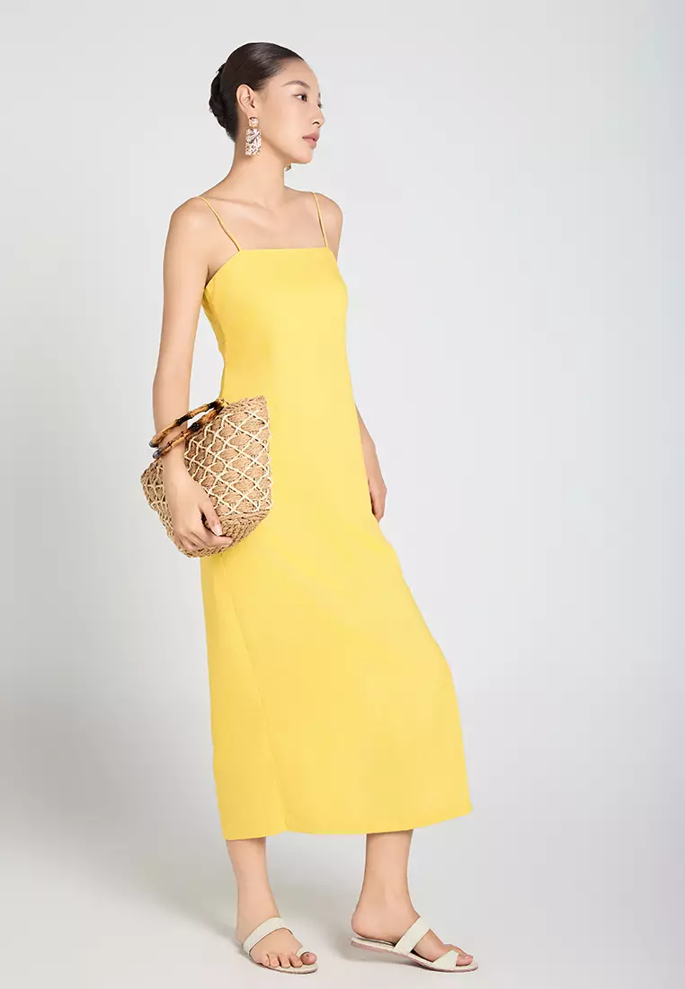 Linen Spaghetti-Strap Pencil Dress