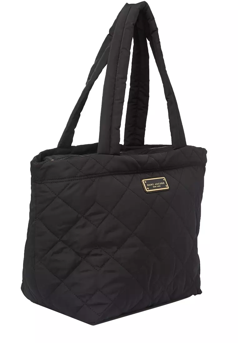 Quilted Nylon Medium Tote Bag in Black