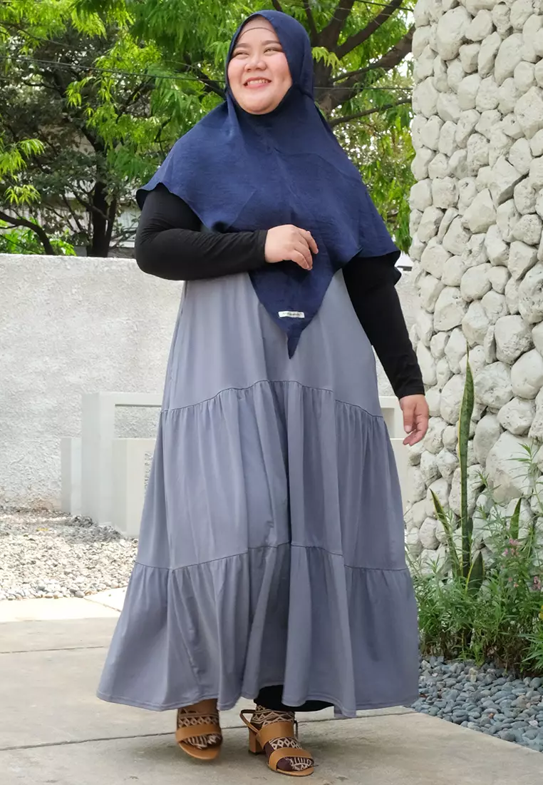 JV Hasanah Sheilla Ruffle Sleeveless Jersey Dress Grey | Gamis Kensy Susun Jersey