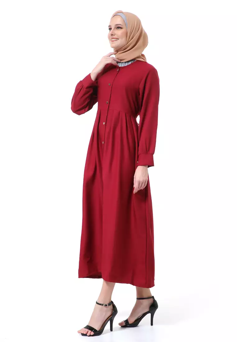 Kiyah Dress Button Muslimah Atasan Wanita Long Sleeve Premium Quality - Maroon