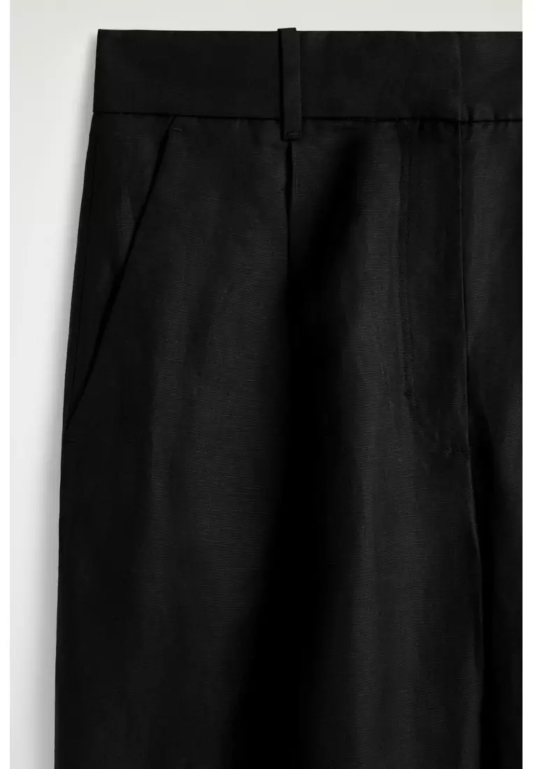 RELAXED LINEN-BLEND WIDE-LEG TROUSERS