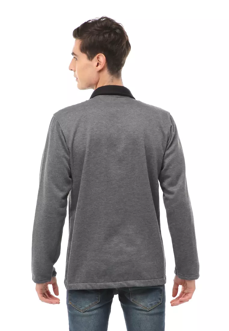 Woreq Atasan Formal Pria Outerwear Kemeja Blazer Lengan Panjang Material Fleece ORIGINAL - Dark Gray