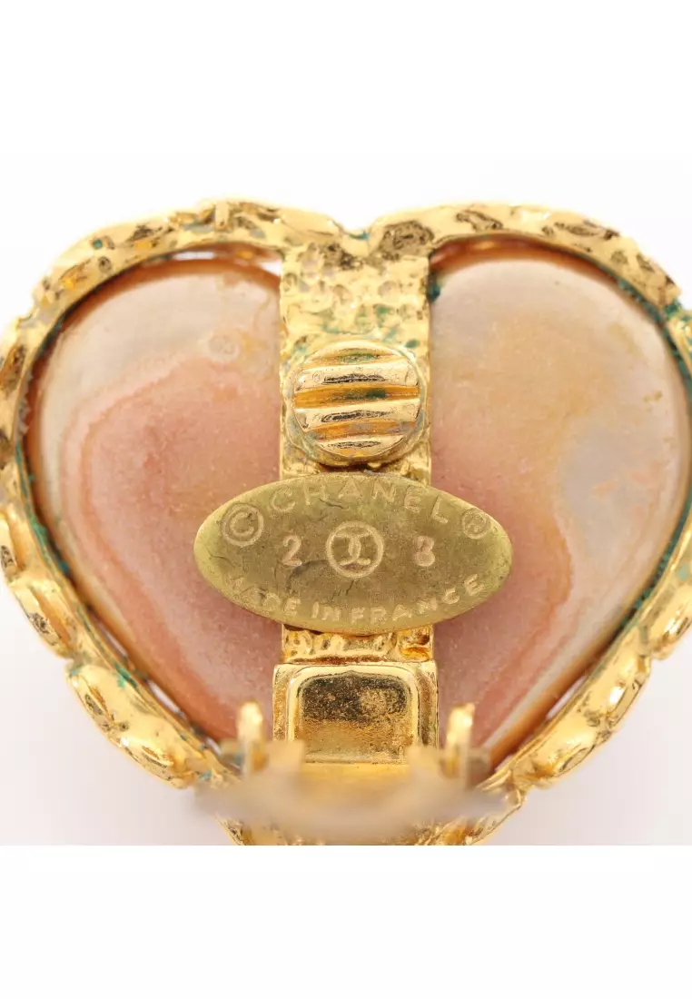 Pre-Loved Chanel heart coco mark earrings GP Fake pearl gold pink 2-8