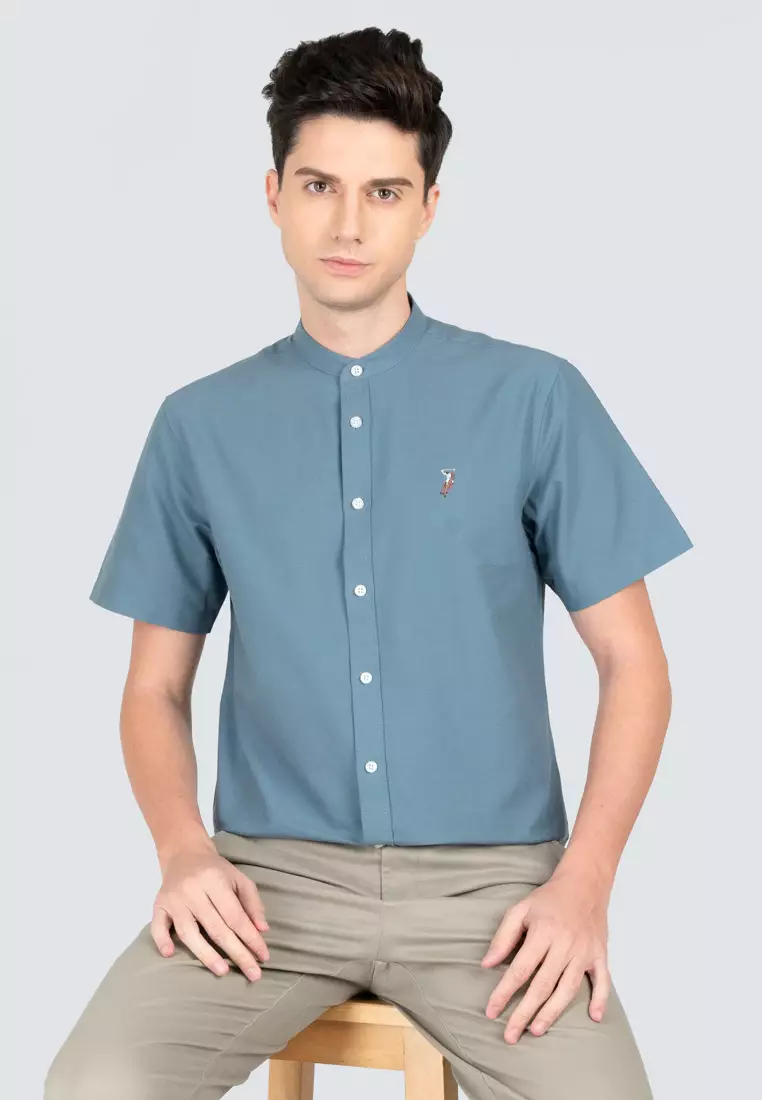 Polo Haus - Men’s Cotton Mix Signature Fit Mandarin Collar Short Sleeve MBSSE003