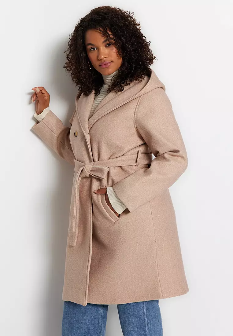 Plus Size Belted Double Breasted Closed Coat