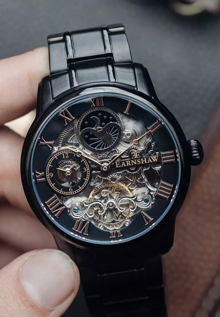 Thomas earnshaw black on sale mechanical skeleton watch