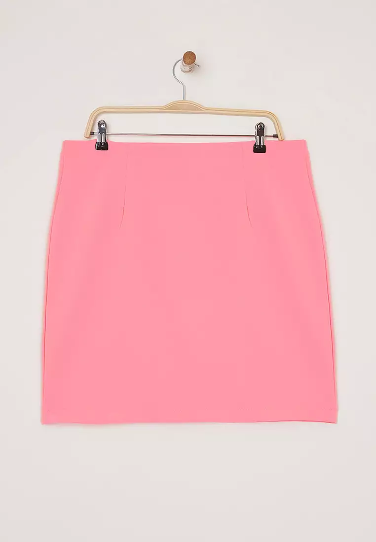 Pink Heart Patterned Stone Mini Woven Plus Size Skirt TBBSS25AZ00011