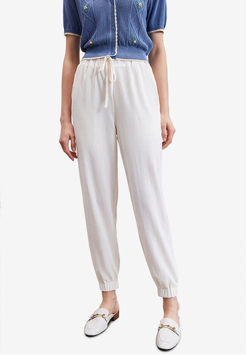 Urban Revivo white Drawstring Waist Pants 84C9CAA65BD64CGS_1