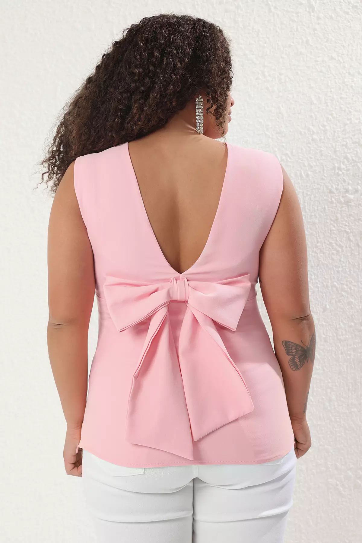 Pink Sleeveless Back Low-Cut Stylish Blouse Plus Size Tbbss25Af00089