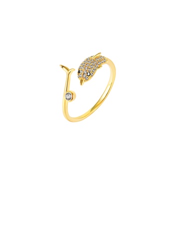 Glamorousky white Fashion and Simple Plated Gold Dolphin Adjustable Opening Ring with Cubic Zirconia B5BBBACF87F904GS_1
