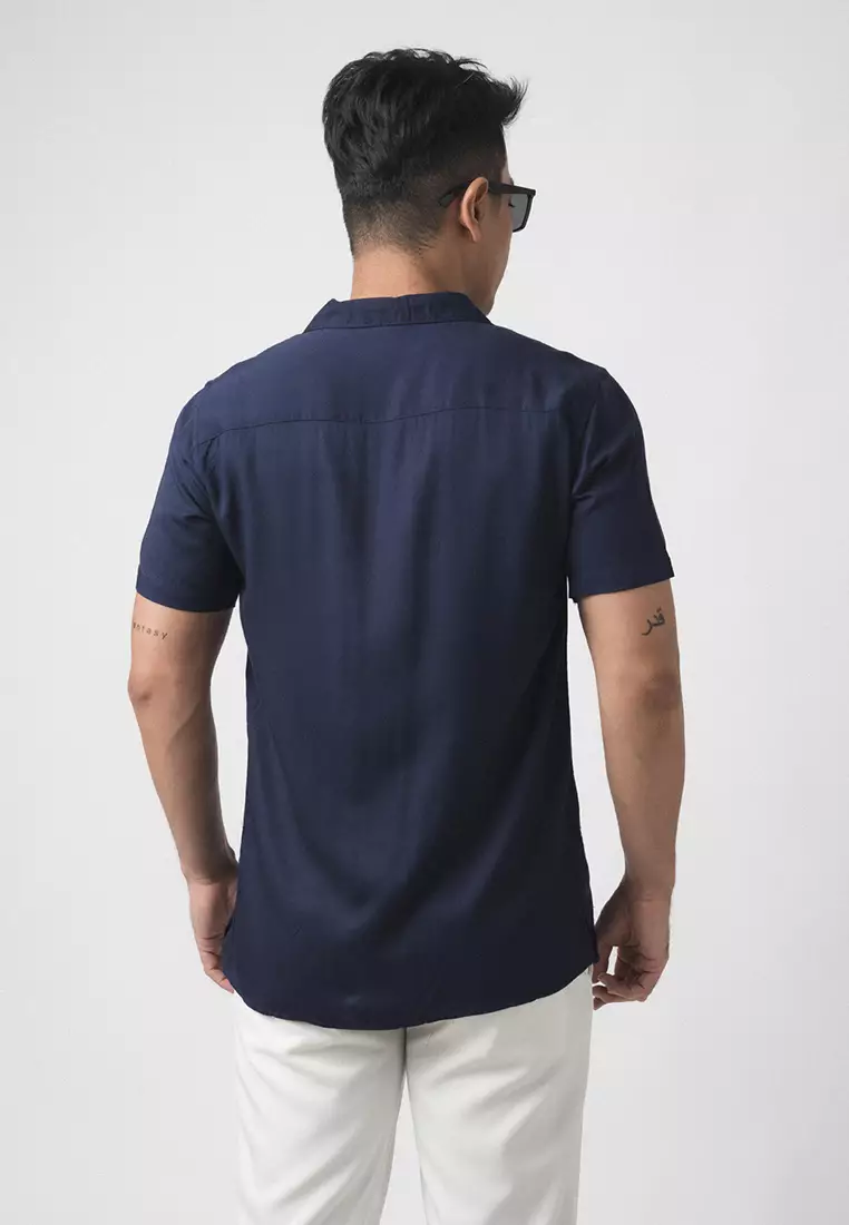 Cuban Solid Blue Casual Shirt