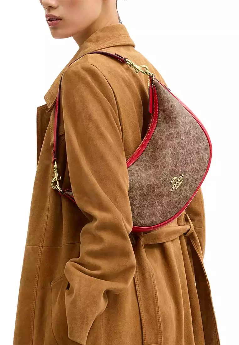Aria Shoulder Bag In Signature Canvas Tan/Carnation CCL26